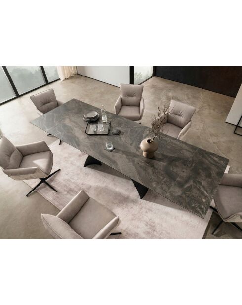 Table ceramique pierre volcanique brun - gris - 180 (260)x77x90 cm