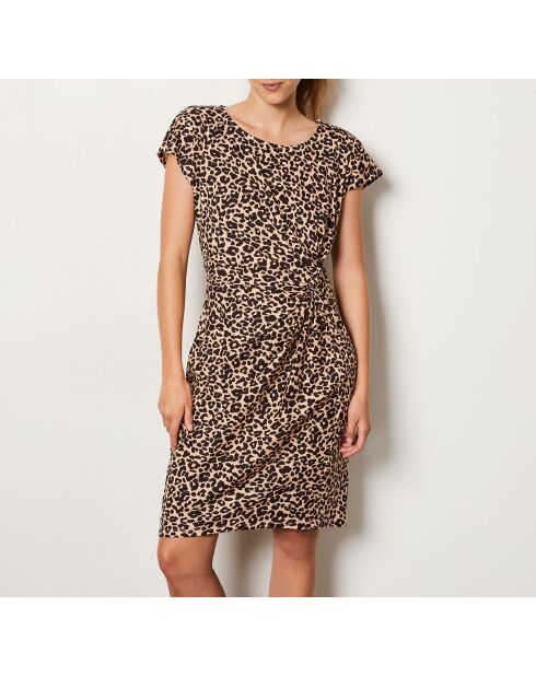 Beige/zwarte jurk van Tokoma met luipaardpatroon