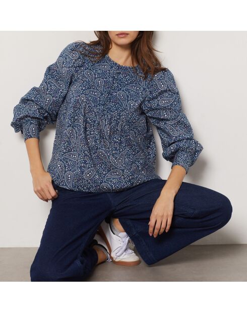 Blusa Suzon blu verde stampata