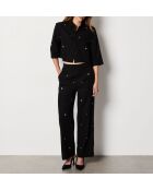 Kristallen broek met zwart borduursel