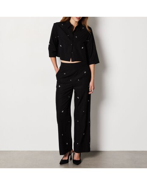 Kristallen broek met zwart borduursel