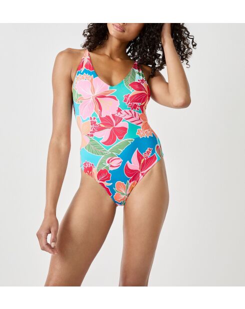 Einteiliger Badeanzug mit mehrfarbigem Hibiskus