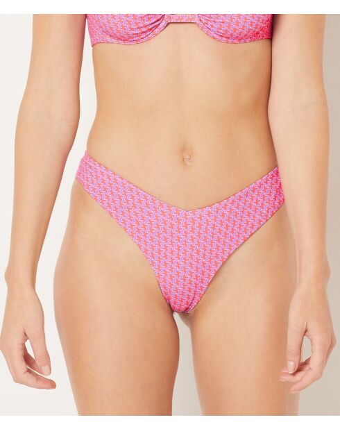 Bas de bikini bresilien high leg Manzania imprimé fond rose