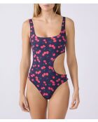 Bañador Rosa de 1 pieza sin aros estampado rojo marino