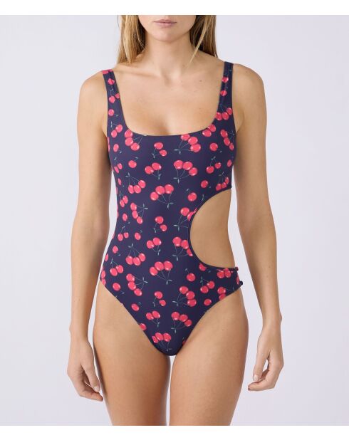 Bañador Rosa de 1 pieza sin aros estampado rojo marino