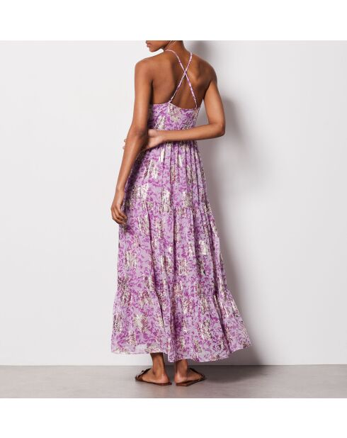 Uriana jurk met paarse achtergrondprint
