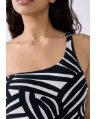 Espelho badpak uit één stuk zonder schelp, zwarte opdruk op witte achtergrond