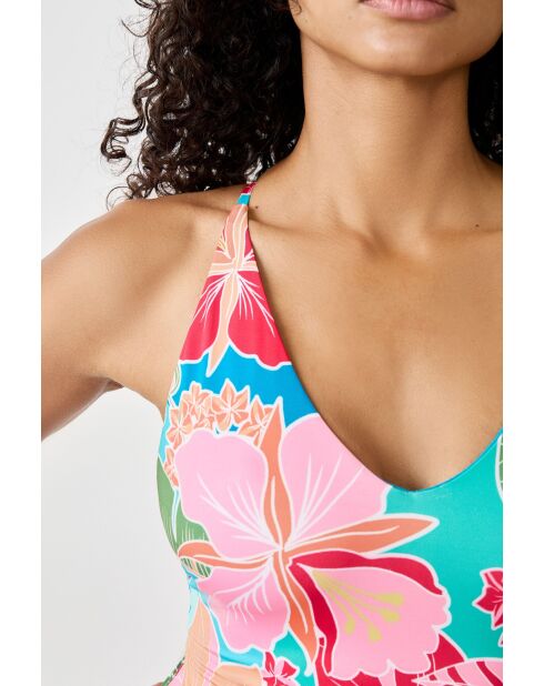 Einteiliger Badeanzug mit mehrfarbigem Hibiskus