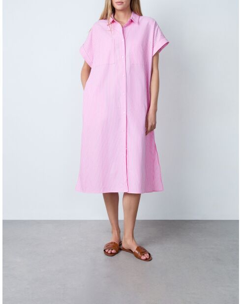 Calin rox roze en wit gestreepte jurk