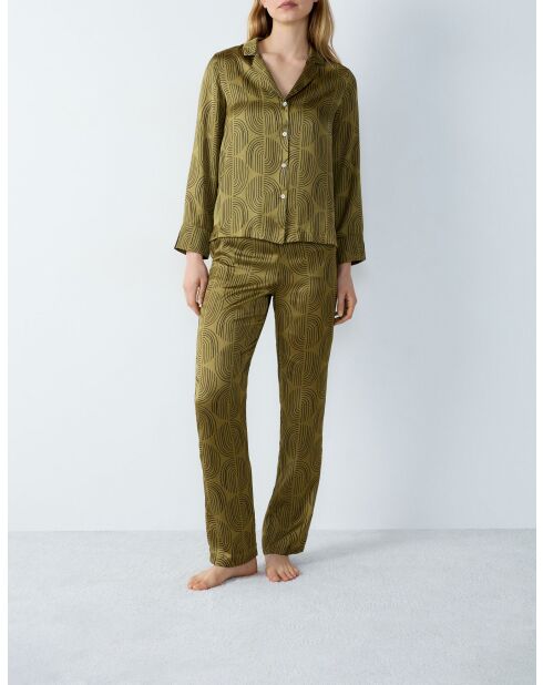 Nasir shirt met groene achtergrondprint