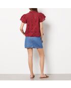 Aimée bordeauxrode top met borduursel