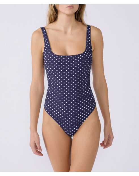 Amor 1-teiliger Badeanzug ohne Bügel, bedruckter weißer marineblauer Hintergrund