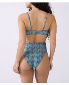 Bas de bikini taille haute Sao imprimé fond bleu