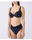 Klassischer BH ohne Bügel und mit Polky-Shell bedruckt auf schwarzem Hintergrund