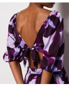 Uzes top met paarse achtergrondprint