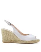 Sandales compensées F-3509 blanches - Talon : 8,5 cm