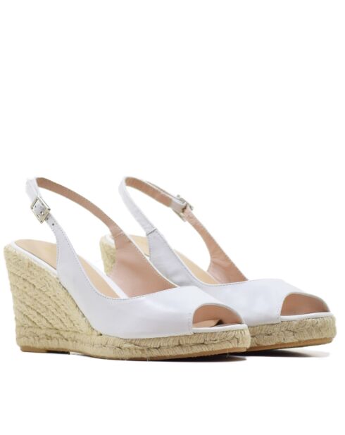 Sandales compensées F-3509 blanches - Talon : 8,5 cm