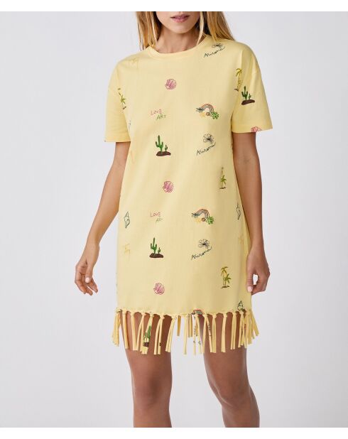 Arizonalove lichtgele korte jurk met korte mouwen