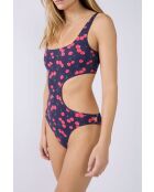 Bañador Rosa de 1 pieza sin aros estampado rojo marino