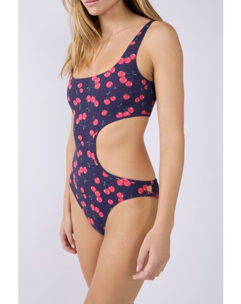 Bañador Rosa de 1 pieza sin aros estampado rojo marino