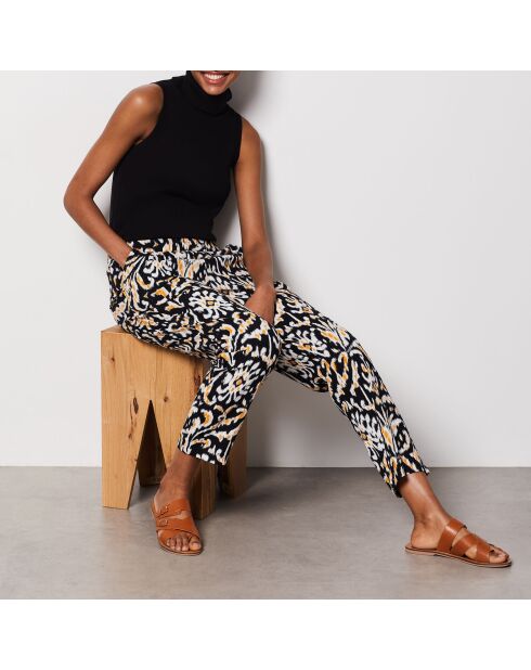 Agaya broek met zwarte achtergrondprint