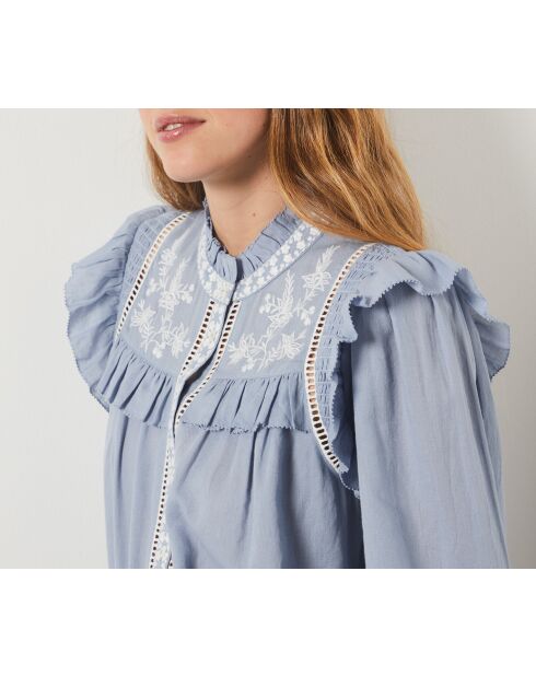 Himmelblaues besticktes Hemd Helena