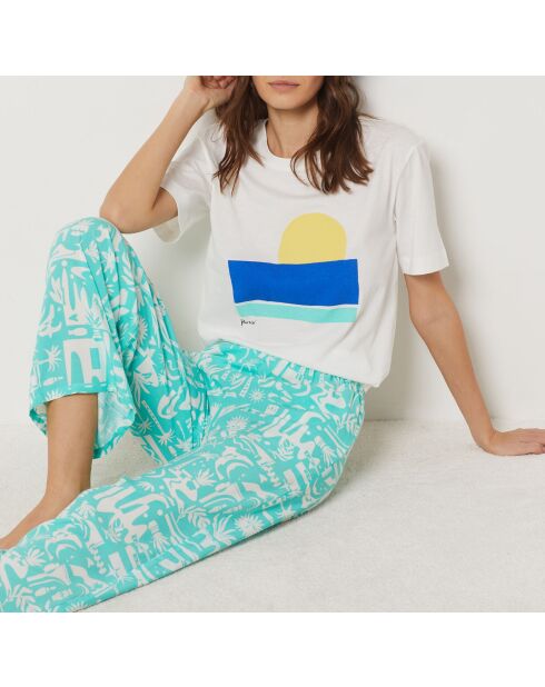 Gianna-broek met turquoise achtergrondprint