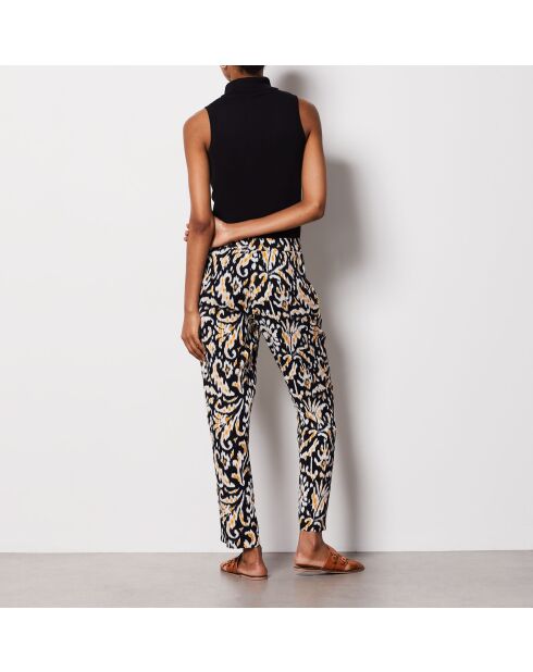 Agaya broek met zwarte achtergrondprint