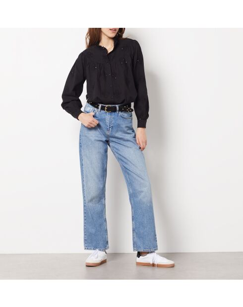 Schwarzes besticktes Ava-Hemd