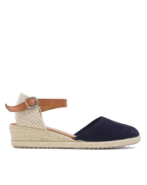 Sandales compensées E01 bleu marine - Talon : 5,5 cm