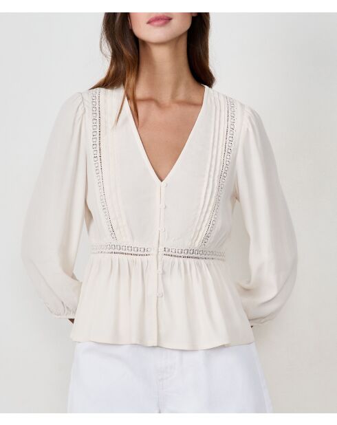 Ecrufarbenes besticktes Anny-Shirt