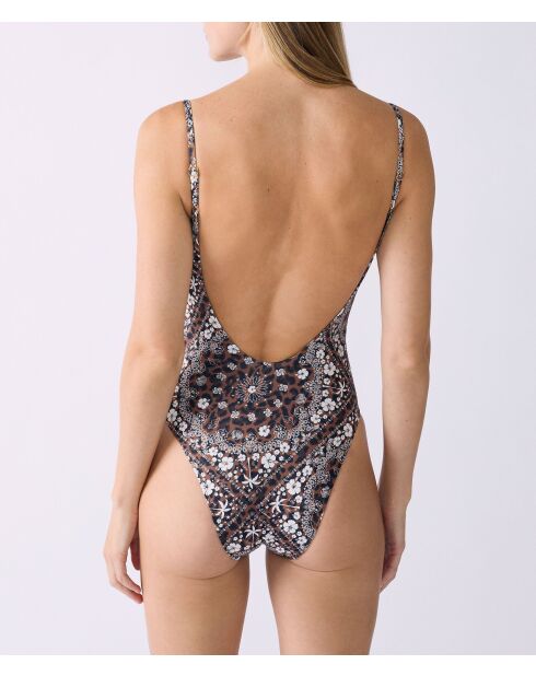 Arizonalove 1-delig badpak met witte print en bruine achtergrond