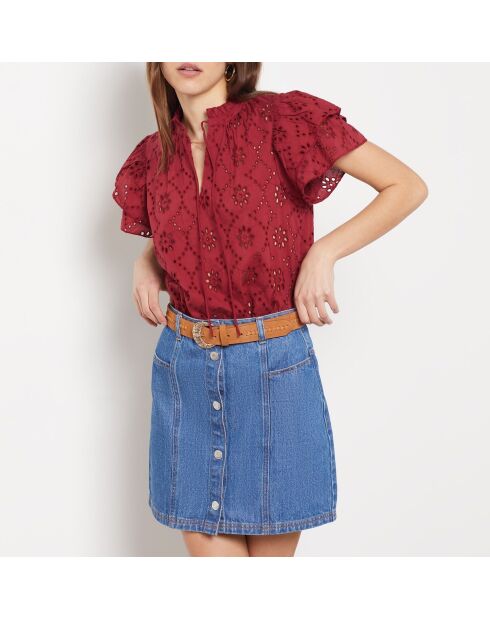 Aimée bordeauxrode top met borduursel