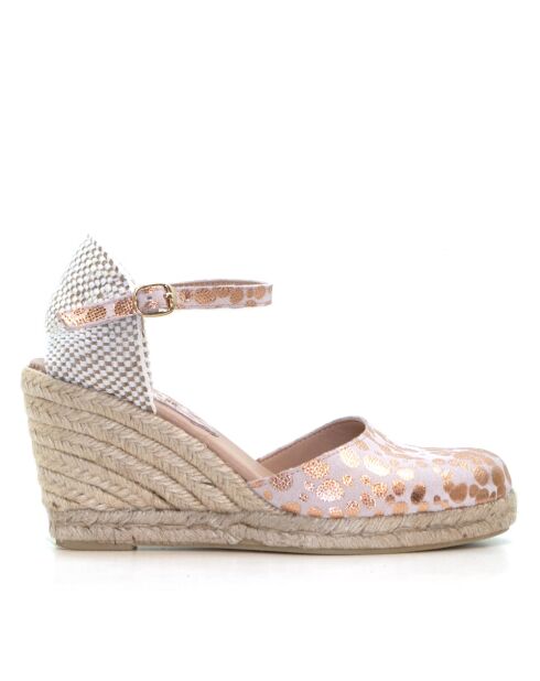 Sandales compensées Nuria à pois nude - Talon : 6,5 cm