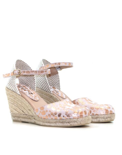 Sandales compensées Nuria à pois nude - Talon : 6,5 cm