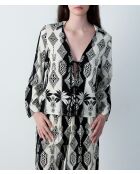 Negligee Nalani con stampa ecru e nera