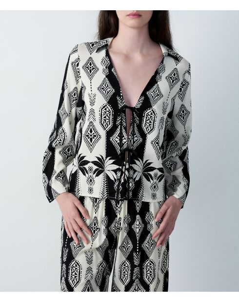 Negligee Nalani con stampa ecru e nera