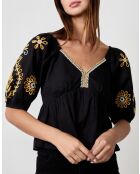 Blusa nera ricamata Tiva
