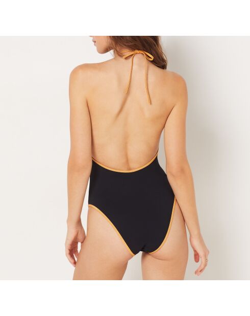 Bañador de una pieza sin aros negro y dorado Malefique
