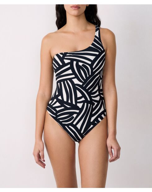 Espelho badpak uit één stuk zonder schelp, zwarte opdruk op witte achtergrond