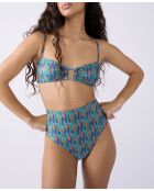 Bas de bikini taille haute Sao imprimé fond bleu