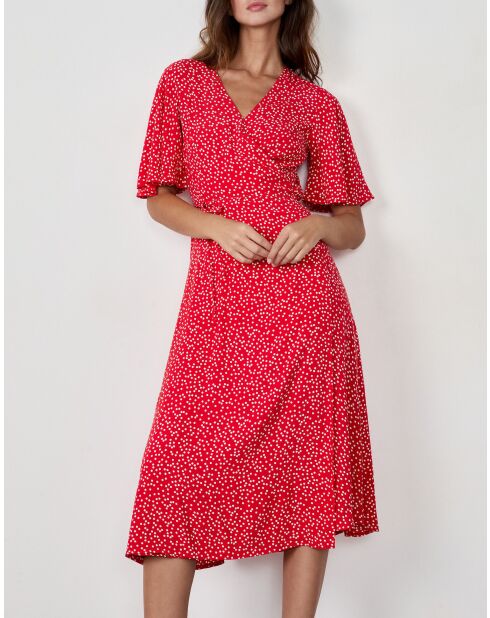 Betina jurk met rode achtergrondprint