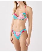 Klassischer Push-up-BH ohne Bügel und mit Muschel, Hibiskus-Print, blaugrün