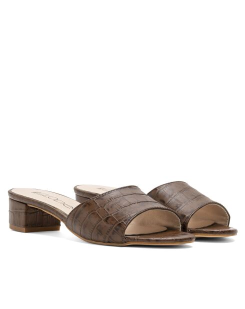 Mules à talon CA-264 texturé effet coco marron foncé