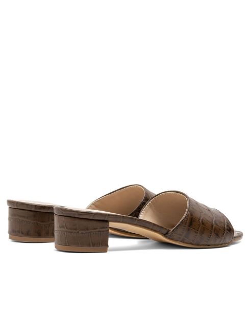 Mules à talon CA-264 texturé effet coco marron foncé
