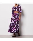 Uzes top met paarse achtergrondprint