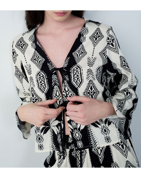 Negligee Nalani con stampa ecru e nera