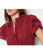 Aimée bordeauxrode top met borduursel