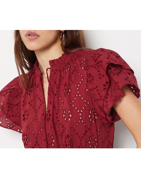 Aimée bordeauxrode top met borduursel