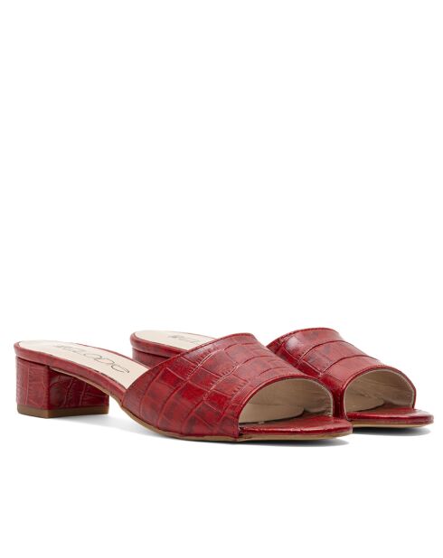 Mules à talon CA-264 texturé effet coco rouges